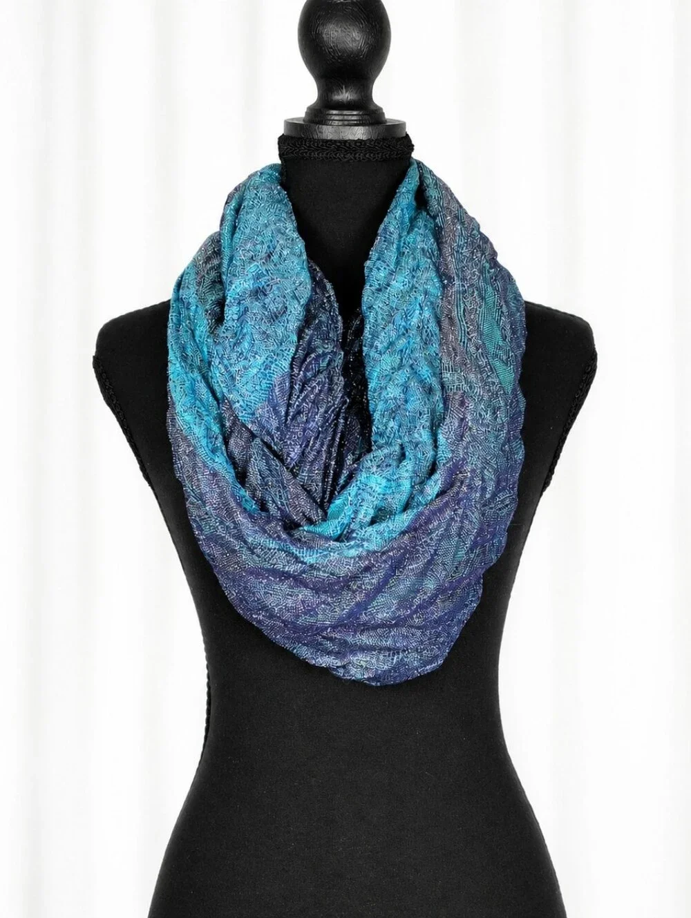 👚 Blue Teal Infinity Scarf Lightweight Textured Loop Neck Wrap Boho Soft Chic